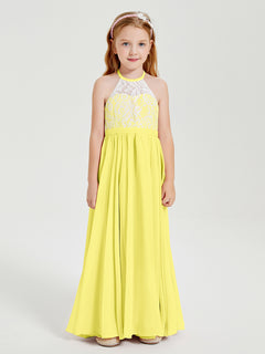 Long Chiffon Bridesmaid Dresses Lace Top Lemon