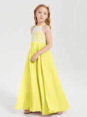 Long Chiffon Bridesmaid Dresses Lace Top Lemon