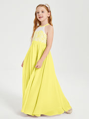 Long Chiffon Bridesmaid Dresses Lace Top Lemon