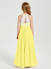 Long Chiffon Bridesmaid Dresses Lace Top Lemon