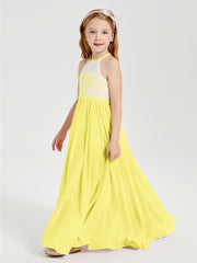 Long Chiffon Bridesmaid Dresses Lace Top Lemon