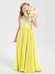 Long Chiffon Bridesmaid Dresses Lace Top Lemon