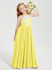 Long Chiffon Bridesmaid Dresses Lace Top Lemon