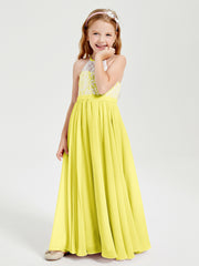 Long Chiffon Bridesmaid Dresses Lace Top Lemon
