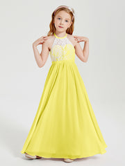 Long Chiffon Bridesmaid Dresses Lace Top Lemon