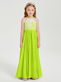 Long Chiffon Bridesmaid Dresses Lace Top Lime Green
