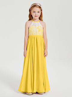 Long Chiffon Bridesmaid Dresses Lace Top Marigold