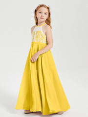 Long Chiffon Bridesmaid Dresses Lace Top Marigold