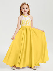 Long Chiffon Bridesmaid Dresses Lace Top Marigold
