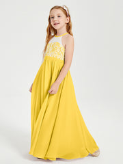 Long Chiffon Bridesmaid Dresses Lace Top Marigold