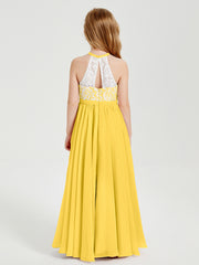 Long Chiffon Bridesmaid Dresses Lace Top Marigold