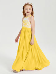 Long Chiffon Bridesmaid Dresses Lace Top Marigold