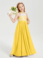Long Chiffon Bridesmaid Dresses Lace Top Marigold