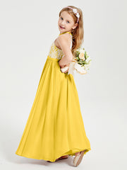 Long Chiffon Bridesmaid Dresses Lace Top Marigold