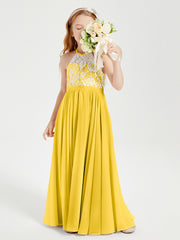 Long Chiffon Bridesmaid Dresses Lace Top Marigold