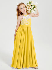 Long Chiffon Bridesmaid Dresses Lace Top Marigold