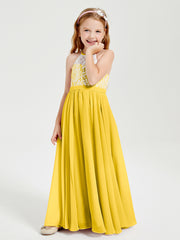 Long Chiffon Bridesmaid Dresses Lace Top Marigold