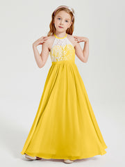 Long Chiffon Bridesmaid Dresses Lace Top Marigold