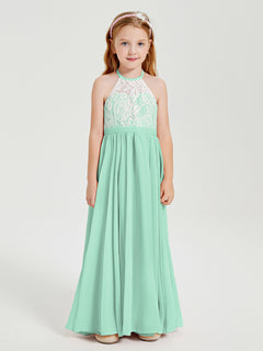 Long Chiffon Bridesmaid Dresses Lace Top Mint Green