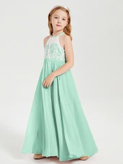 Long Chiffon Bridesmaid Dresses Lace Top Mint Green