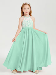 Long Chiffon Bridesmaid Dresses Lace Top Mint Green