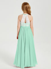 Long Chiffon Bridesmaid Dresses Lace Top Mint Green