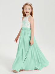 Long Chiffon Bridesmaid Dresses Lace Top Mint Green