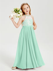 Long Chiffon Bridesmaid Dresses Lace Top Mint Green
