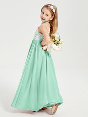 Long Chiffon Bridesmaid Dresses Lace Top Mint Green