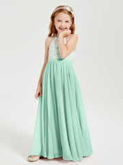 Long Chiffon Bridesmaid Dresses Lace Top Mint Green