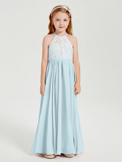 Long Chiffon Bridesmaid Dresses Lace Top Mist