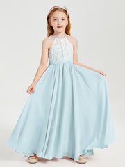 Long Chiffon Bridesmaid Dresses Lace Top Mist