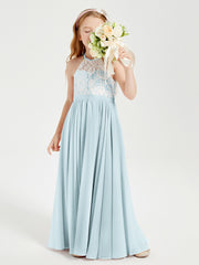 Long Chiffon Bridesmaid Dresses Lace Top Mist