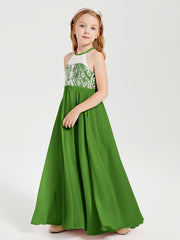 Long Chiffon Bridesmaid Dresses Lace Top Moss
