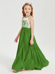 Long Chiffon Bridesmaid Dresses Lace Top Moss