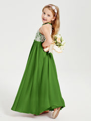 Long Chiffon Bridesmaid Dresses Lace Top Moss
