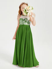Long Chiffon Bridesmaid Dresses Lace Top Moss
