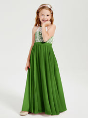 Long Chiffon Bridesmaid Dresses Lace Top Moss