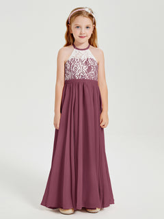 Long Chiffon Bridesmaid Dresses Lace Top Mulberry