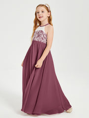 Long Chiffon Bridesmaid Dresses Lace Top Mulberry