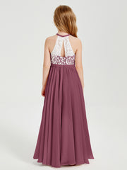 Long Chiffon Bridesmaid Dresses Lace Top Mulberry