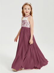 Long Chiffon Bridesmaid Dresses Lace Top Mulberry