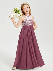 Long Chiffon Bridesmaid Dresses Lace Top Mulberry