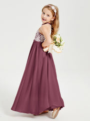 Long Chiffon Bridesmaid Dresses Lace Top Mulberry