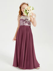 Long Chiffon Bridesmaid Dresses Lace Top Mulberry