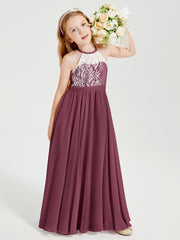 Long Chiffon Bridesmaid Dresses Lace Top Mulberry