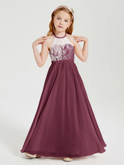 Long Chiffon Bridesmaid Dresses Lace Top Mulberry