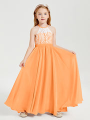 Long Chiffon Bridesmaid Dresses Lace Top Orange