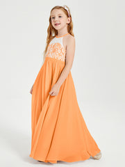 Long Chiffon Bridesmaid Dresses Lace Top Orange