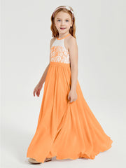 Long Chiffon Bridesmaid Dresses Lace Top Orange